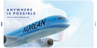 An aircraft from Korean Air in flight.